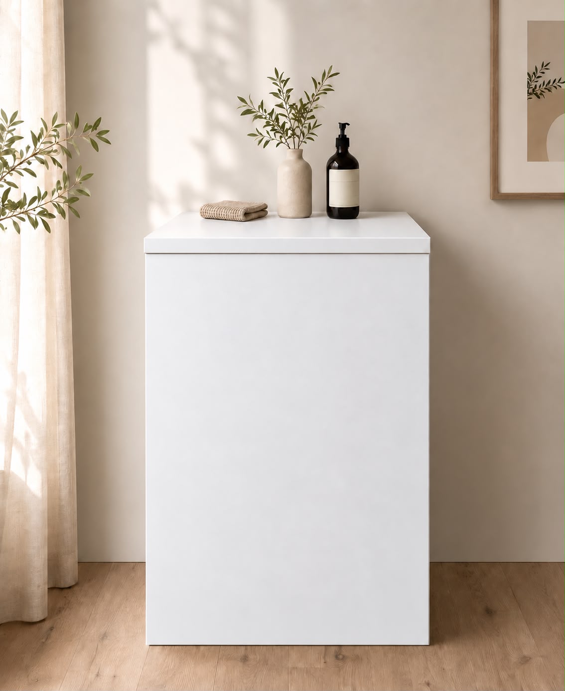 ESSENTIAL Küchenmodul aus Pappe, 60 cm breit, mit glatter weißer Front und weißem Deckel