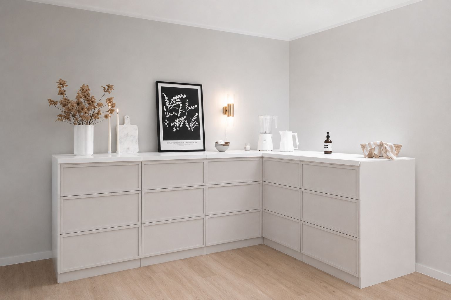 Eckküche aus Pappe – L-Form 240 × 180 cm