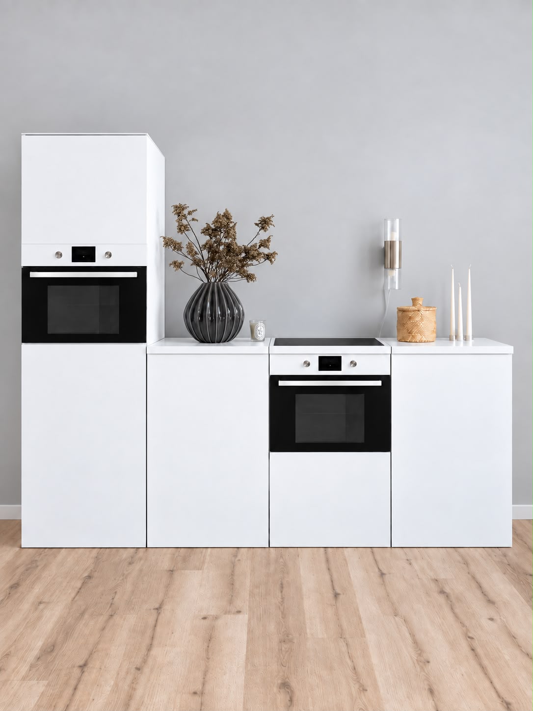 ESSENTIAL Pappküche 240 cm in Weiß mit Hochschrank
