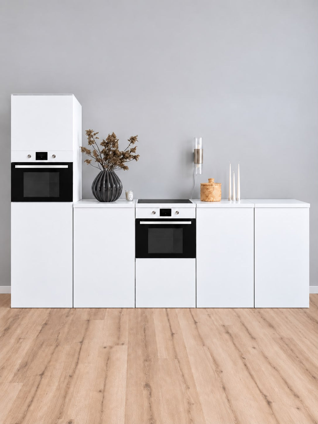 ESSENTIAL Pappküche 300 cm in Weiß mit Hochschrank